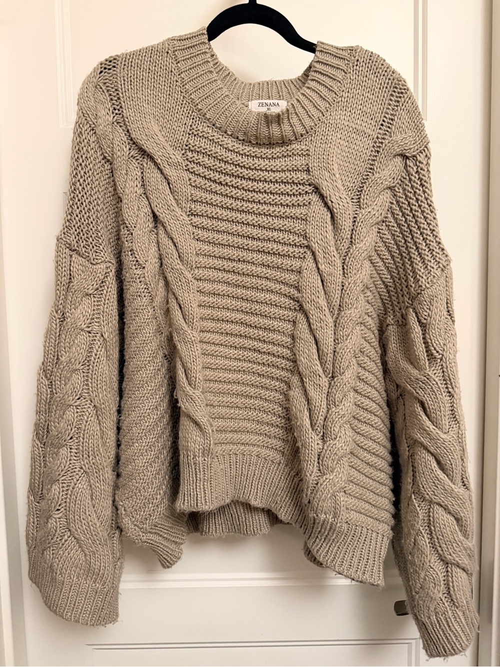 Zenana Outfitters Taupe Cable Crewneck Sweater